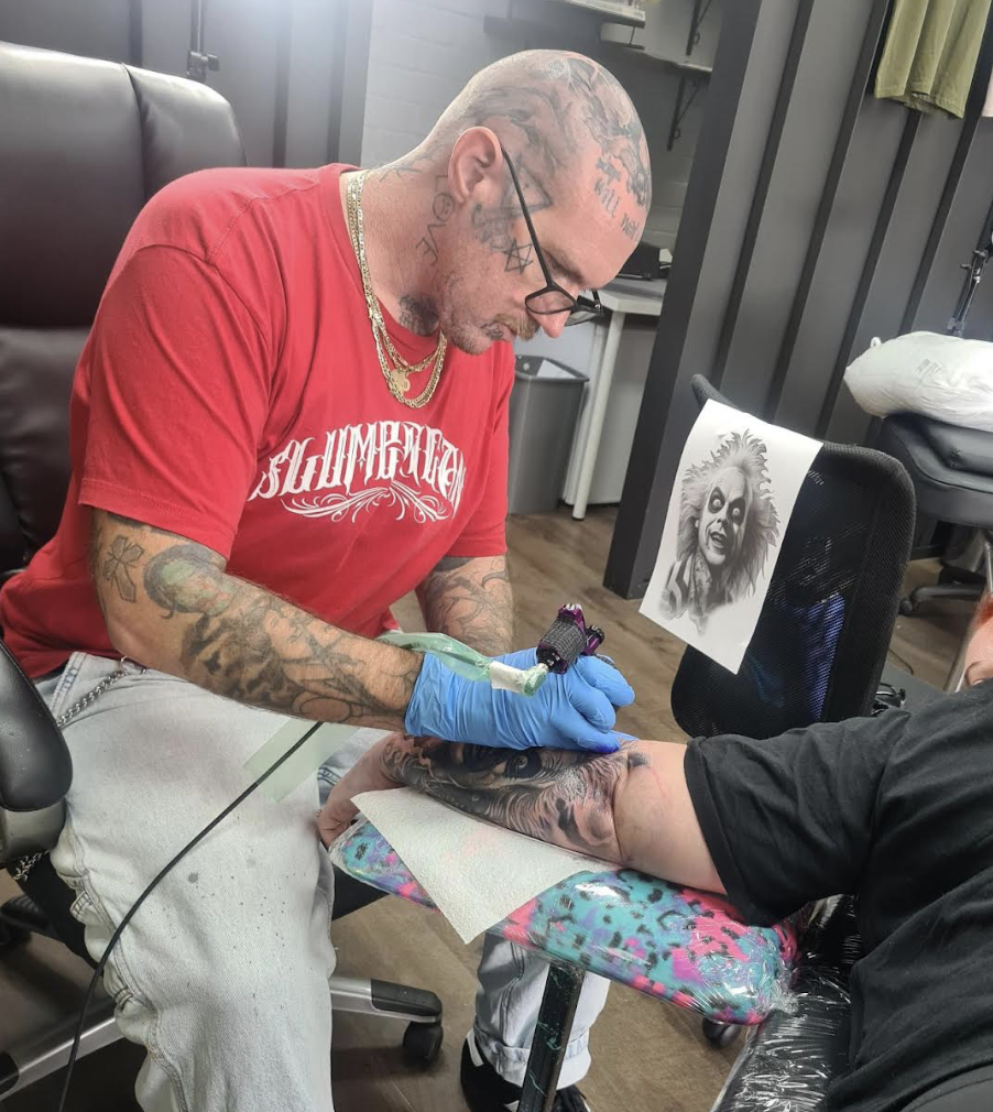 Levi Bell Tattoo Artists Black and Grey Horror themed tattoos and illustrative designs. North Brisbane Tattooist at Cast Iron Tattoo